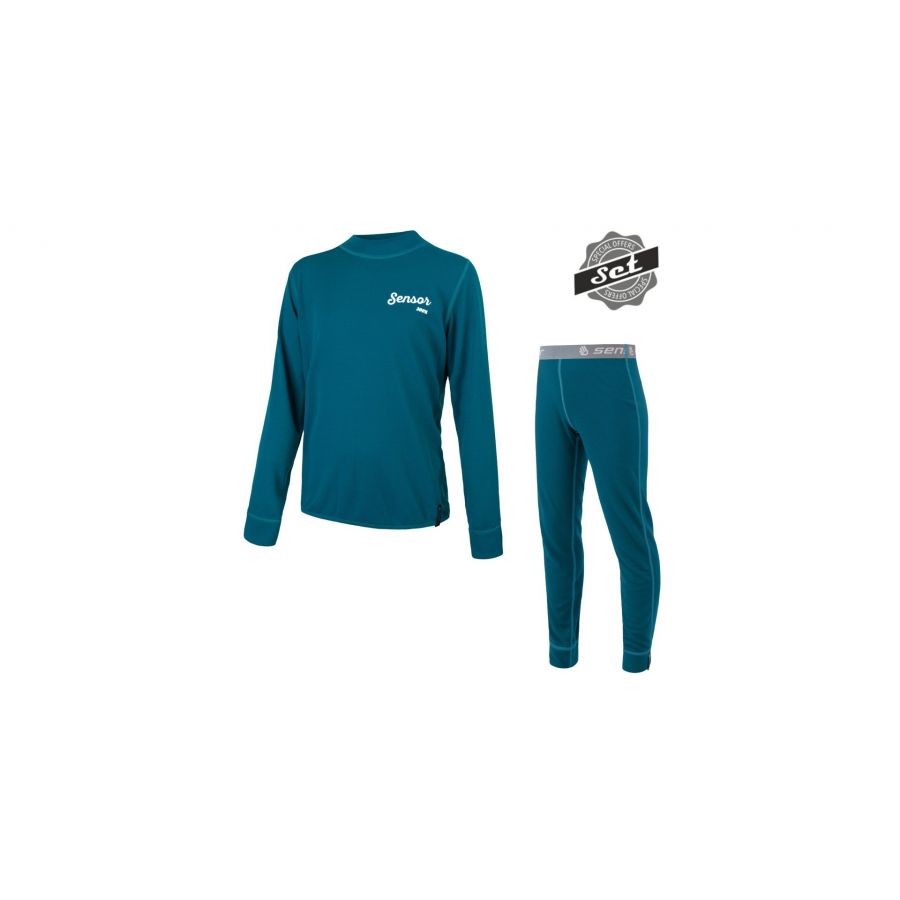SENSOR DOUBLE FACE SET LOGO SET tricou maneca lunga + pantaloni de corp copii(verde)