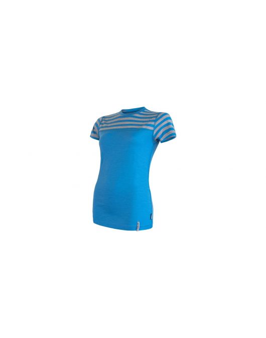 SENSOR MERINO ACTIVE női rövid ujjú póló (kék / szürke csíkos)
